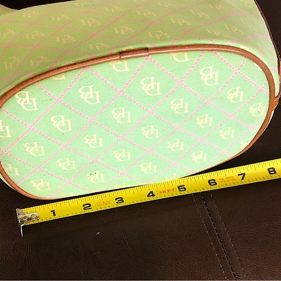 DOONEY & BOURKE Mint Green Bag w/ Pink White DB Monogram Brown Leather Handle - Picture 8 of 14